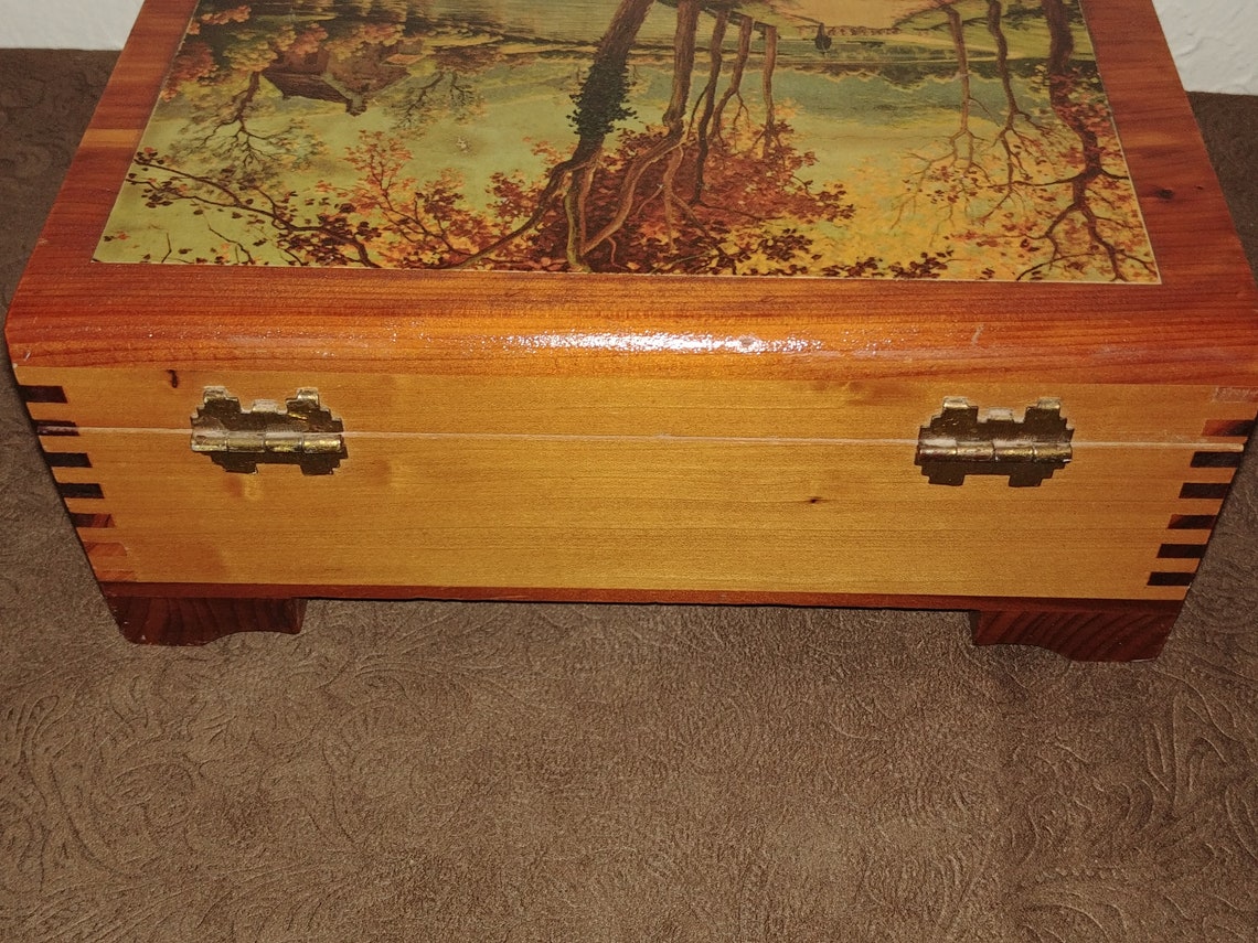 Vintage Cedar Box Filled With Jewelry Etsy