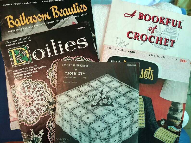 4 Books Plus one Booklet Dated 1935-1956 1935-1956 Vintage Crochet Pattern Books