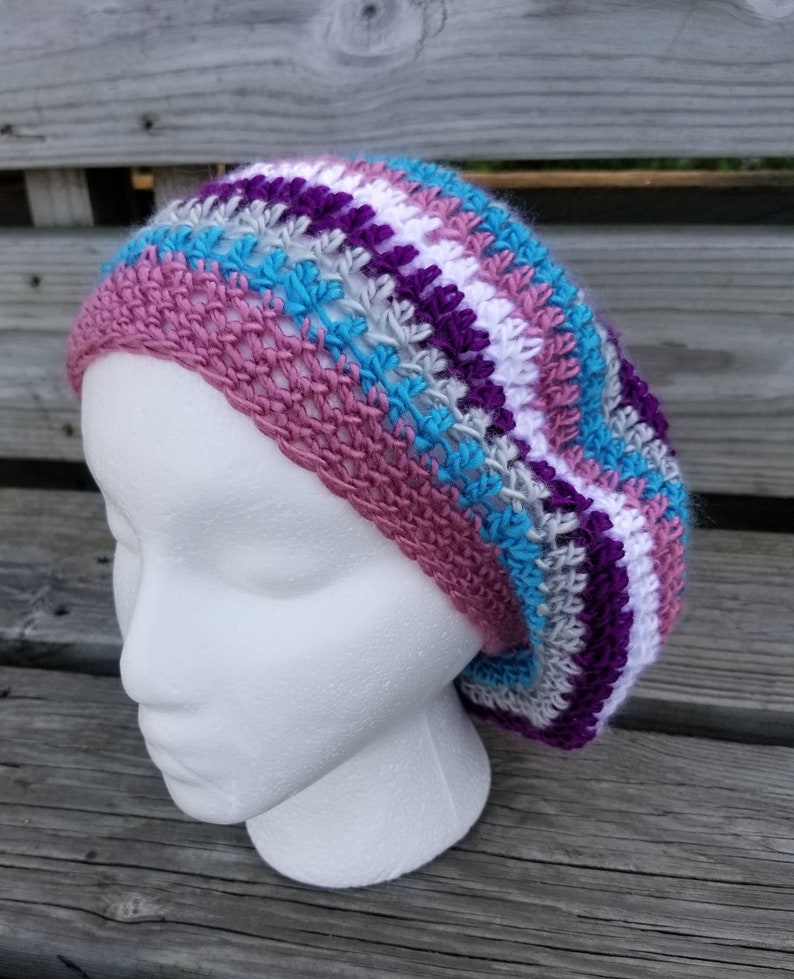 Purple Pink Handmade Crochet Slouchy Hat White Blue Free Shipping Gray