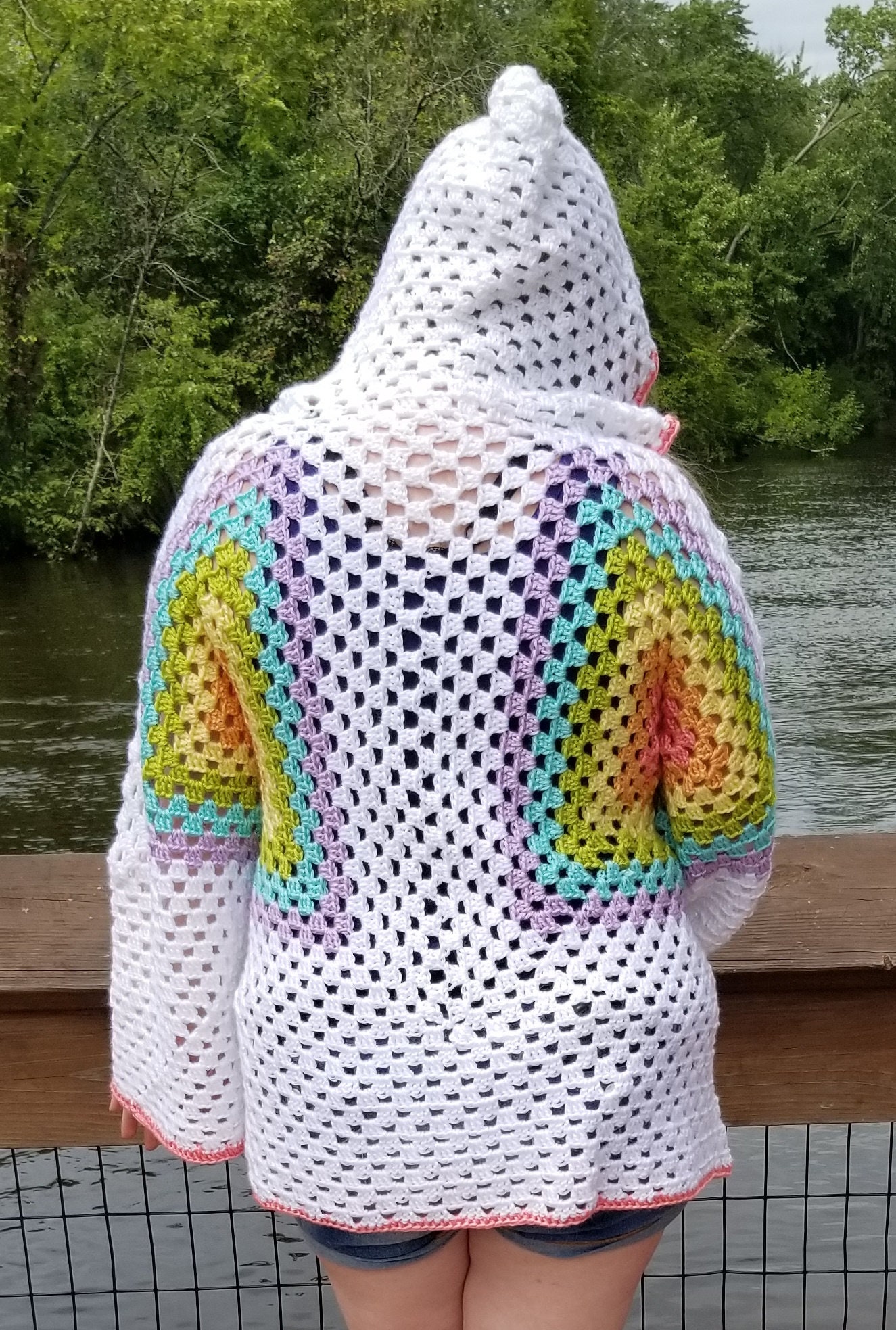 Handmade Crocheted Hexagon Hooded Campfire Cardigan Sweater Etsy