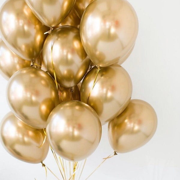 Gold Chrome Balloons - Gold Balloon Set 12 Inch Balloons, Baby Shower Decor, Gold Party Decor, Balloons, Wedding Balloons, Balloon Bouquet