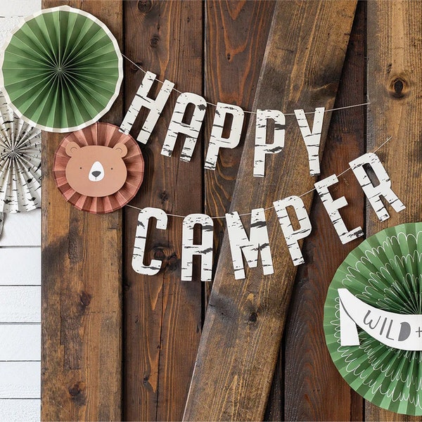 Happy Camper Paper Fans 10pc | Little Explorer Party | Adventure Awaits Baby Shower | One Happy Camper Birthday | Wilderness Baby Shower