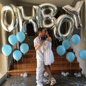 Giant OH BOY Balloons - 34" or 14" Inch Mylar Balloons in Letters O-H-B-O-Y - Silver or Gold - Baby Shower Balloons, Baby Shower Decorations
