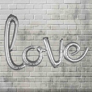 Love Script Balloon Silver Bridal Shower Engagement Party Love Script Banner Love Banner Love Script Engagement Balloon Silver Cursive Love