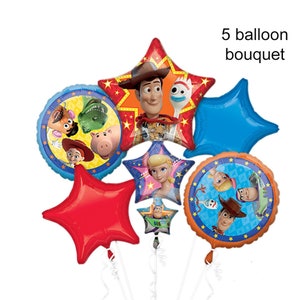 Toy Story Balloon Bouquet - 5 Piece Bouquet - Toy Story Theme - Disney Pixar Toy Story Birthday Toy Story Party Woody Balloon Buzz Lightyear