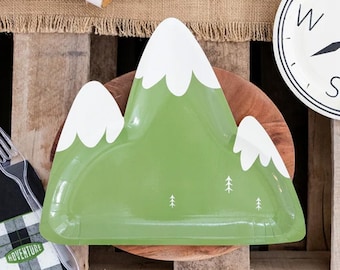 Adventure Mountain Plates / Mountain Shaped Plates / Adventure Awaits / Happy Camper / Wilderness / Great Outdoors / Let's Explore -Set of 8