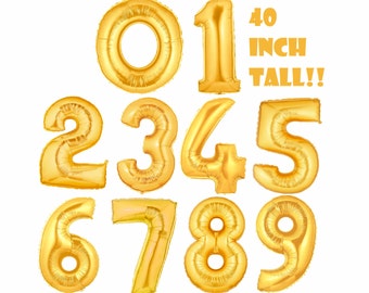 40 inch Gold Number Mylar Balloons // Giant Gold Foil Balloon // Birthday Celebration // Anniversary // Weddings // Photo Shoots // New Year