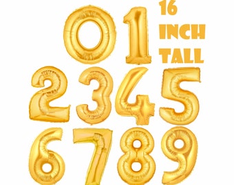 16 inch Gold Number Mylar Balloons // 16" Gold Foil Balloon // Birthday Celebration // Anniversary // Weddings // Photo Shoots // New Year