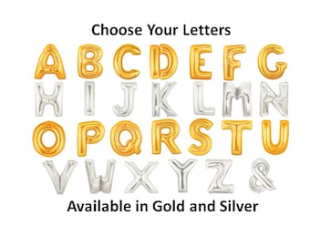 14in Metallic Gold or Silver Letter Balloons, Mylar Letter Balloons, Small Letter Balloons, Air Filled Letter Balloons, Letter Balloons