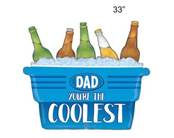 33" Coolest Dad Cooler Balloon - Father's Day Balloon - Jumbo Beer Cooler Balloon - Dad's Birthday