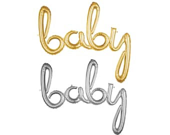 Baby Script Balloon Gold / Silver Balloon Baby Balloon Gender Reveal Baby Shower Balloon Baby Shower Decor Cursive Baby Balloons Baby Banner