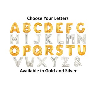 14in Metallic Gold or Silver Letter Balloons, Mylar Letter Balloons, Small Letter Balloons, Air Filled Letter Balloons, Letter Balloons