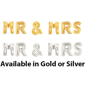 MR and MRS Balloons 34&quot; Mr and Mrs Banner Wedding Balloons Bridal Shower Engagement Photo Balloons Mr & Mrs Garland Photo Props Photoshoot