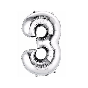 34" Number 3 Silver Balloon - Number 3 Balloon- THREE Balloon - THIRD Birthday Decor- Third Birthday Photo Prop - 3rd Birthday Decor Mylar