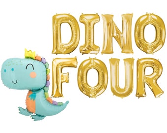 DINO FOUR Balloon Banner 34" Tall, 4th Birthday Party Decor, Dinosaur Birthday Decorations, Dino Four Dinosaur Party, T-Rex Birthday