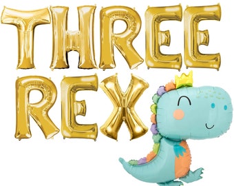 Three Rex Banner, 3rd Birthday Decor, Dinosaur Birthday Decorations, Three Rex Dinosaur Party Balloon Banner, Three Rex Birthday - 16in Tall