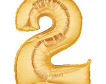 34" Gold Number 2 Balloon – Second Birthday Party Decor