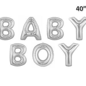 BABY BOY Balloons Silver 34&quot; Balloon Banner Baby Shower Balloons Gender Reveal Boy Balloons Blue Letter Balloons Oh Boy Baby Shower Oh Baby