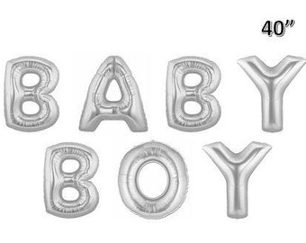 BABY BOY Balloons Silver 34" Balloon Banner Baby Shower Balloons Gender Reveal Boy Balloons Blue Letter Balloons Oh Boy Baby Shower Oh Baby