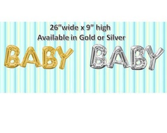 26"x9" 'BABY' Gold or Silver Banner Balloon, Gold or Silver BABY Balloon, Baby Shower, Baby Gold, Baby Silver, Baby Shower, Baby Banner