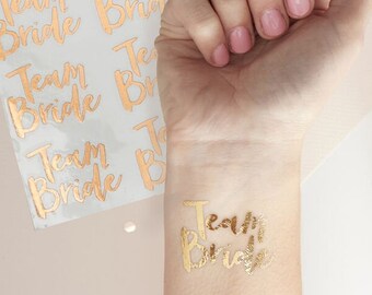 Team Bride Hen Party Temporary Tattoos, 16 X Bachelorette Tattoos, Metallic Rose Gold Tattoo, Bachelorette Party Favor, Bridesmaid Gift