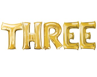 3rd Birthday Balloon Banner, THREE Letter Balloon Banner, 3rd Birthday Decor, Three Rex Decor, 3rd Anniversary Balloons, Third Birthday
