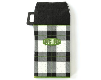 Adventure Thermos Napkin - Thermos Shaped Napkin, Lumberjack Birthday Party, Buffalo Plaid Napkins, Buffalo Plaid Party, Happy Camper Party