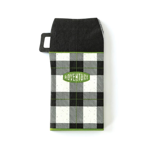 Adventure Thermos Napkin - Thermos Shaped Napkin, Lumberjack Birthday Party, Buffalo Plaid Napkins, Buffalo Plaid Party, Happy Camper Party