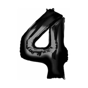 34&quot; Number 4 BLACK Mylar Balloon - Number 4 Balloon- FOUR Balloon - FOURTH Birthday Decor- Fourth Birthday Photo Prop - 4th Birthday Prop