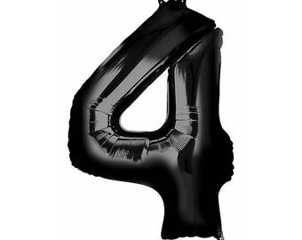 34" Number 4 BLACK Mylar Balloon - Number 4 Balloon- FOUR Balloon - FOURTH Birthday Decor- Fourth Birthday Photo Prop - 4th Birthday Prop