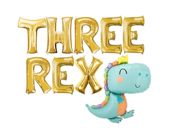 Three Rex Banner, 3rd Birthday Decor, Dinosaur Birthday Decorations, Three Rex Dinosaur Party Balloon Banner, Three Rex Birthday - 34in Tall