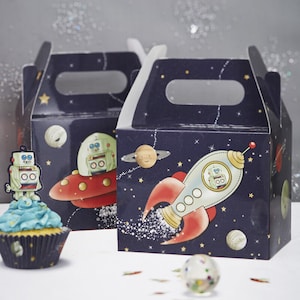 Space Favor Boxes - Outer Space Birthday Favors, Galaxy Party, Blast Off Party, Astronaut Party, Spaceship, Rocket Ship Party Boxes - 5 PACK