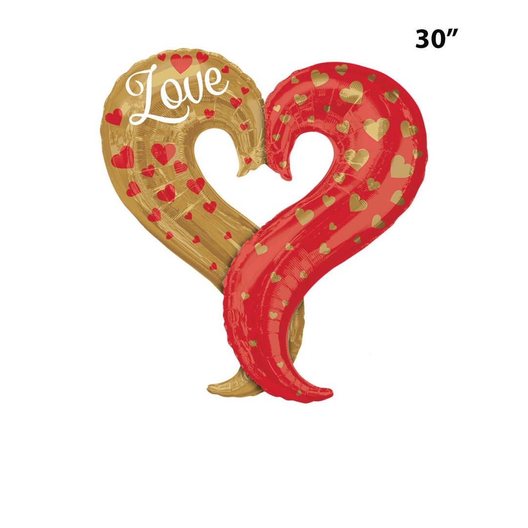 30" Red and Gold Love Heart Balloon - Wedding Shower - Wedding Balloon ...