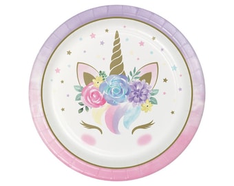 9" Unicorn Paper Plates, Baby Shower Plates, Rainbow Unicorn Plates, Unicorn Party Plates, Unicorn Birthday Party, Unicorn Decorations
