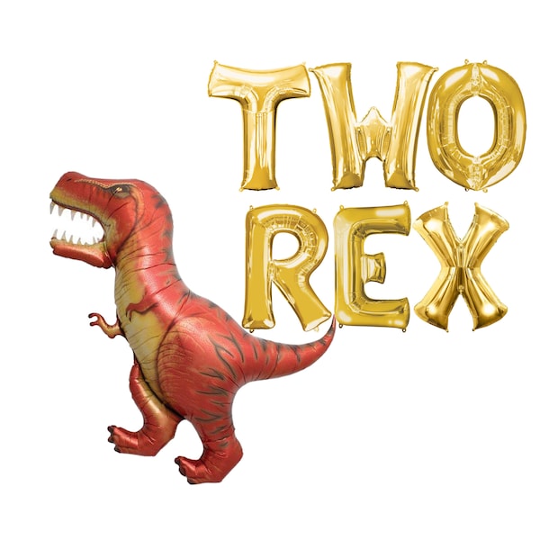 Two Rex Banner, 2nd Birthday Decor, Dinosaur Birthday Decorations, Two Rex Dinosaur Party Balloon Banner, Two Rex Birthday - 16in Tall