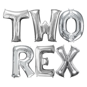Two Rex Banner, 2nd Birthday Decor, Dinosaur Birthday Decorations, Two Rex Dinosaur Party Balloon Banner, Two Rex Birthday - 16in Tall bild 6