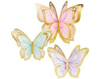 Butterfly Centerpiece – 3 Piece Table Decor | Pastel Butterfly Party, Baby Shower, Birthday, Gold Fairy Decorations, Spring Garden Theme