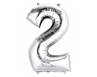 34" Number 2 Silver Mylar Balloon - Number 2 Balloon - TWO Balloon - Second Birthday Decor - Second Birthday Photo Prop - 2nd Birthday Decor