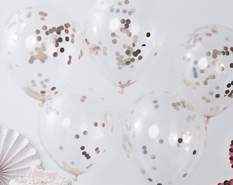 5 Rose Gold Confetti Balloons - Baby Shower Bridal Shower Engagement Anniversary Birthday Decoration Celebration Decor Bouquet Wedding