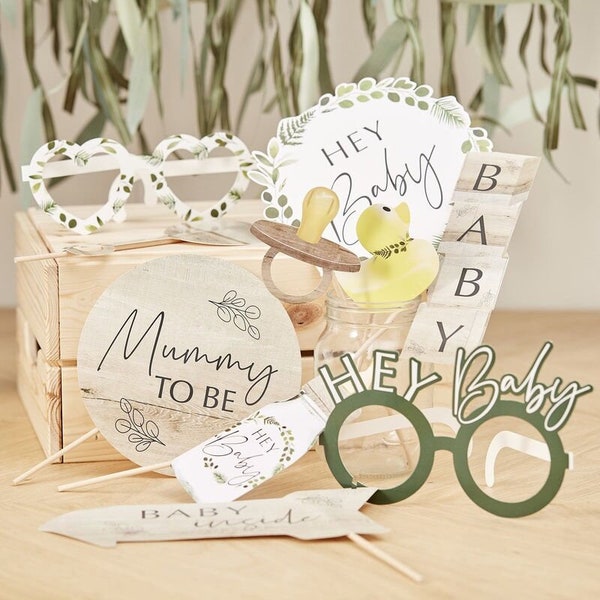 Baby Shower Photo Booth Props Baby Shower Party Botanical Baby Shower Eco Baby Shower Decor Neutral Baby Shower Baby Shower Game - 10 Props