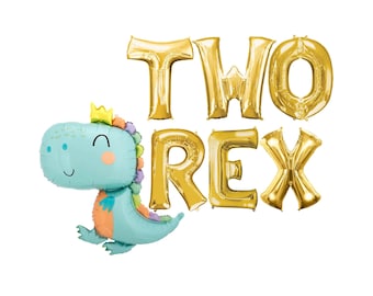 Two Rex Banner, 2nd Birthday Decor, Dinosaur Birthday Decorations, Two Rex Dinosaur Party Balloon Banner, Two Rex Birthday - 16in Tall