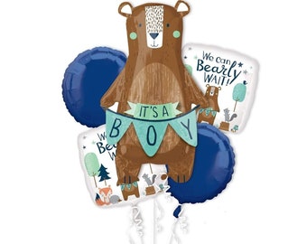 We Can Bearly Wait Balloon - Baby Shower, It's A Boy, Gender Reveal, Party Decoration, Boy Baby Shower Decoration,  Boy Baby Shower Balloons