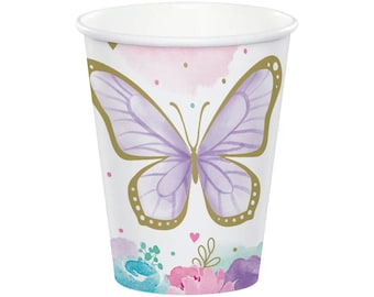 Butterfly Paper Cups, Pastel Butterfly, Butterfly Party, Butterfly Baby Shower, Butterfly Birthday, Butterfly Decorations, Gold Butterfly