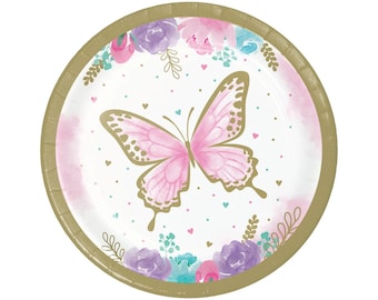 7" Butterfly Plates, Pastel Butterfly, Butterfly Party, Butterfly Baby Shower, Butterfly Birthday, Butterfly Decorations, Gold Butterfly