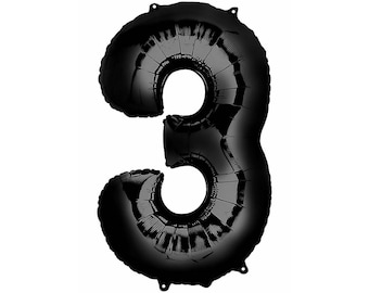 34" Number 3 BLACK Mylar Balloon - Number 3 Balloon- THREE Balloon - Third Birthday Decor- Third Birthday Photo Prop - 3rd Birthday Prop