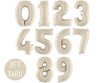 White Sand Number Balloon, Cream Number Balloons, Beige Number Balloons, Tan Number Balloons, Jumbo Number Balloons, Boho Birthday Balloons