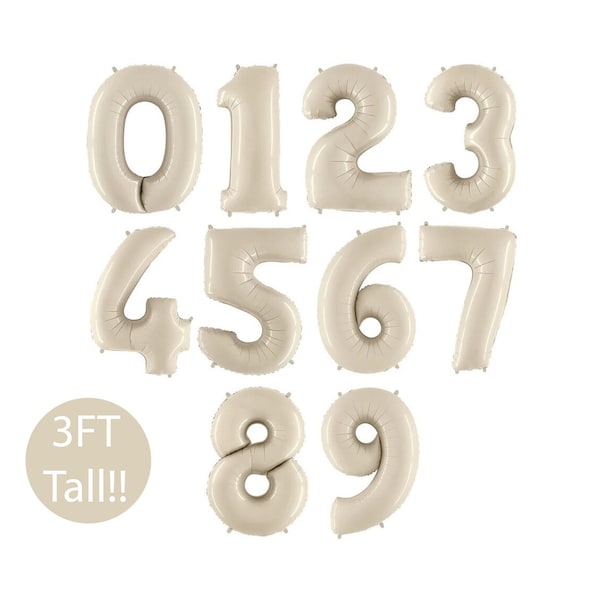 White Sand Number Balloon, Cream Number Balloons, Beige Number Balloons, Tan Number Balloons, Jumbo Number Balloons, Boho Birthday Balloons