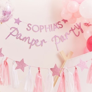 Pink Glitter Custom Birthday Banner, Pamper Party Decoration, Girls Birthday Party Decorations, Birthday Banner Bunting, Spa Party Supplies