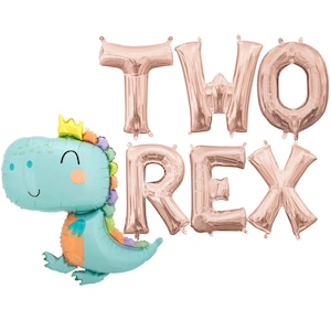 Two Rex Banner, 2nd Birthday Decor, Dinosaur Birthday Decorations, Two Rex Dinosaur Party Balloon Banner, Two Rex Birthday - 16in Tall bild 3