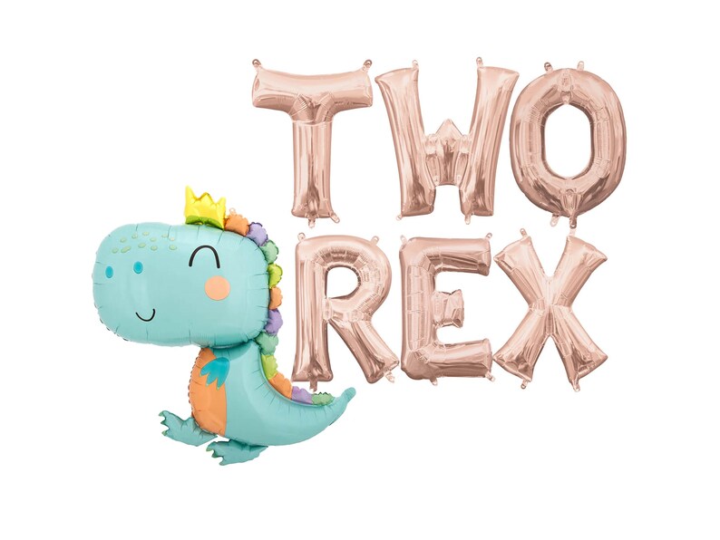 Two Rex Banner, 2nd Birthday Decor, Dinosaur Birthday Decorations, Two Rex Dinosaur Party Balloon Banner, Two Rex Birthday - 16in Tall bild 3